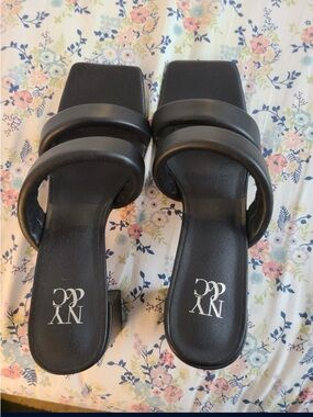 New York & Company Black Square-Toe Double-Strap Mules